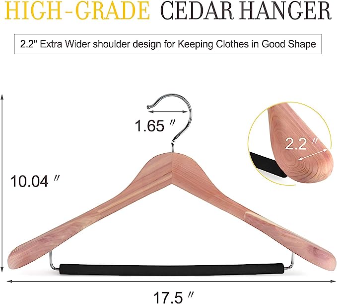 TOPIA HANGER Unfinished American Red Cedar Wood Coat Suit Hangers, Luxury Wooden Jacket Clothes Hanger 4 Pack. - Image 3