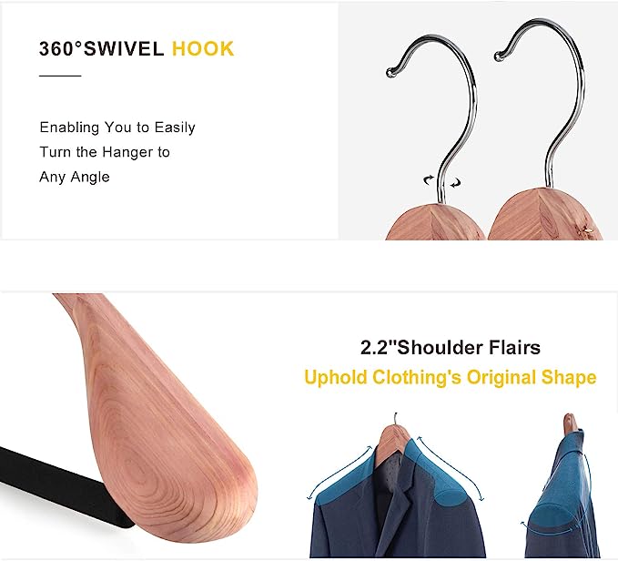 TOPIA HANGER Unfinished American Red Cedar Wood Coat Suit Hangers, Luxury Wooden Jacket Clothes Hanger 4 Pack. - Image 2