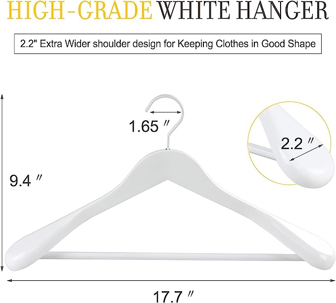 TOPIA HANGER White Wooden Coat Hanger 6 Pack, Wood Suit Hangers,Glossy Finish - Image 3