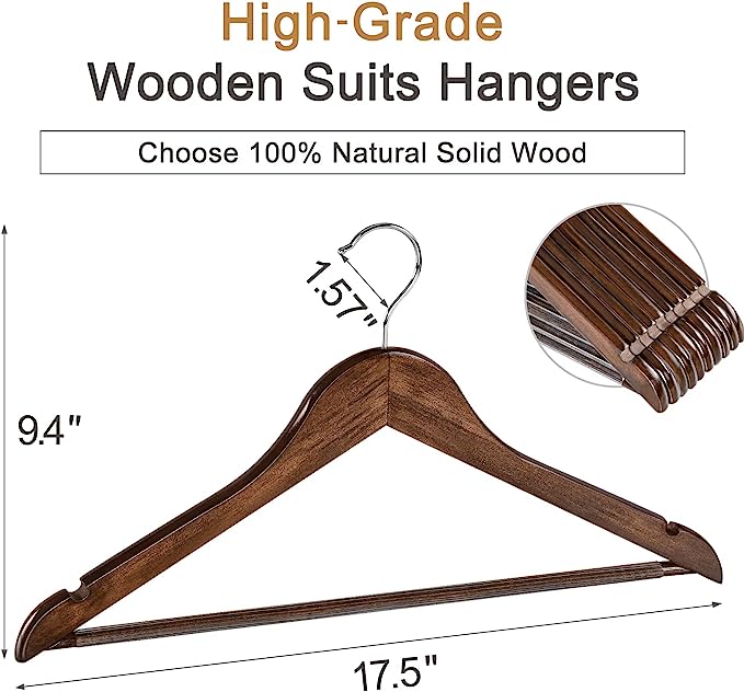 TOPIA HANGER Wooden Coat Hangers 30 Pack, Vintage Wood Suit Hangers - Image 3