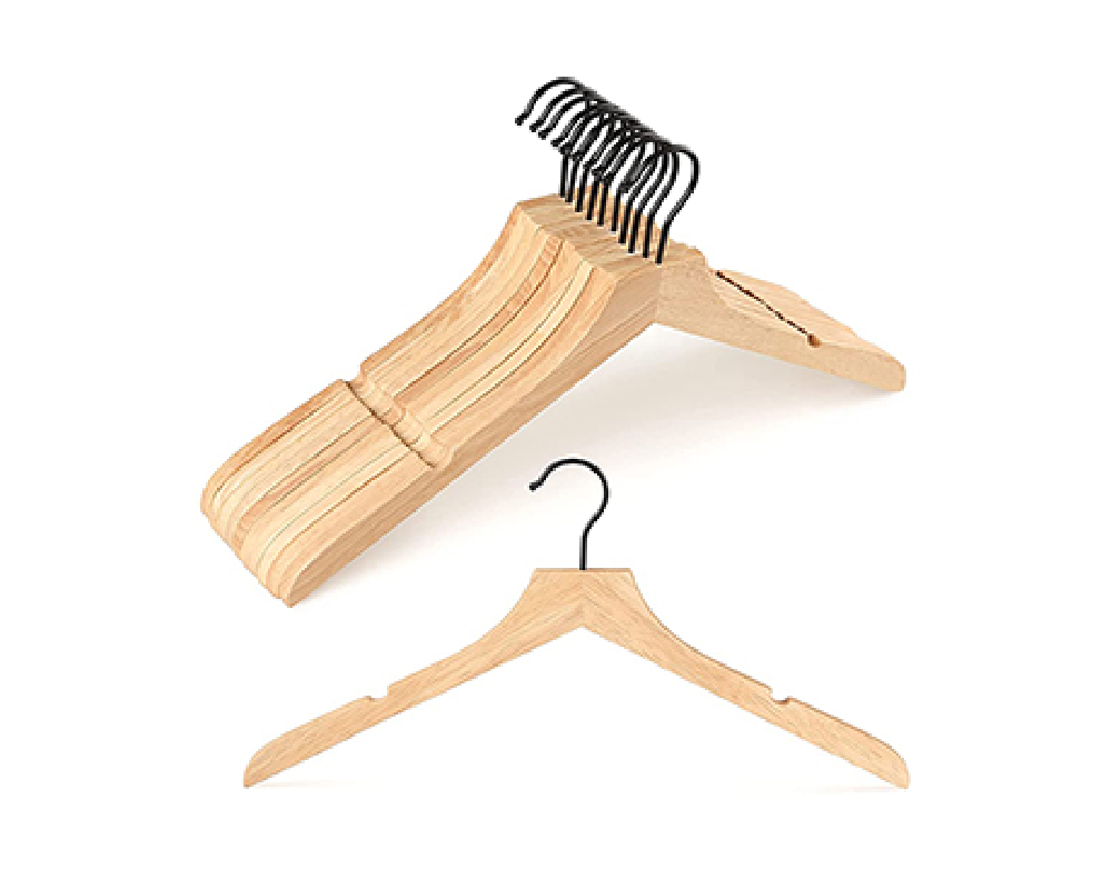 TOPIA HANGER Rubber Wood Hangers, Set of 12 Durable and Slim Hangers