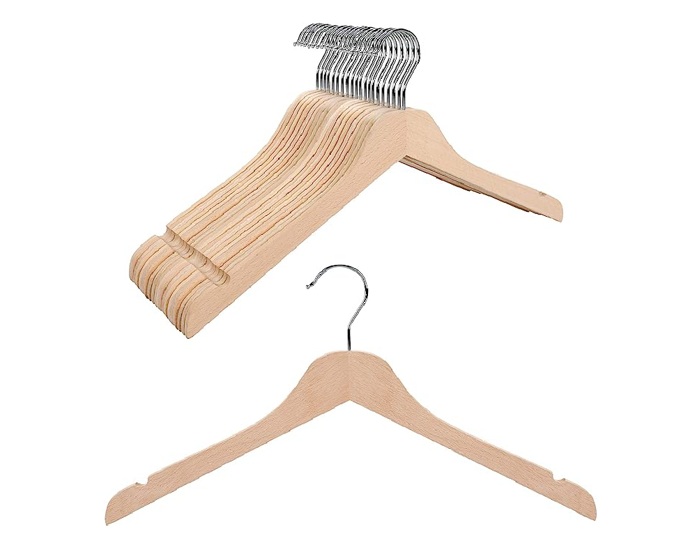 TOPIA HANGER Unfinished Wooden Shirt Hanger,Beech Wood Clothes Hanger Natural 20 Packs