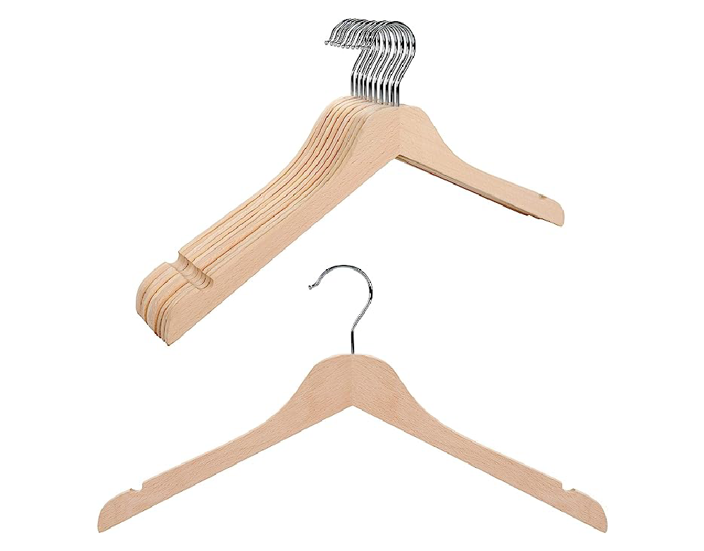 TOPIA HANGER Unfinished Wooden Shirt Hanger,Beech Wood Clothes Hanger Natural 10 Packs